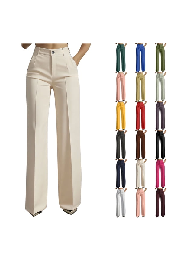 Womens Wide Leg Dress Pants 2026 Business Casual Flowy Work Office Palazzo Pants High Waisted Slacks Trousers with Pockets White S