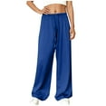 thumbnail image 1 of Bloomae Womens Wide Leg Pajamas Pants Satin Silk Casual Solid Color Drawstring Loose Elastic Waist Lounge Pants Pj Bottoms Blue S, 1 of 8