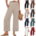 thumbnail image 1 of Bloomae Womens Wide Leg Palazzo Pants Trendy Beach Smoked Elastic High Waisted Cropped Flowy Pants Dressy Casual Trousers with Pockets Black M, 1 of 7