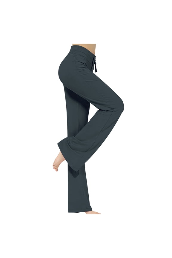 Womens Wide Leg Yoga Pants High Waist Tummy Control Loose Comfy Stretch Lounge Trousers Bootcut Adjustable Drawstring Workout Leggings Dark Gray XL