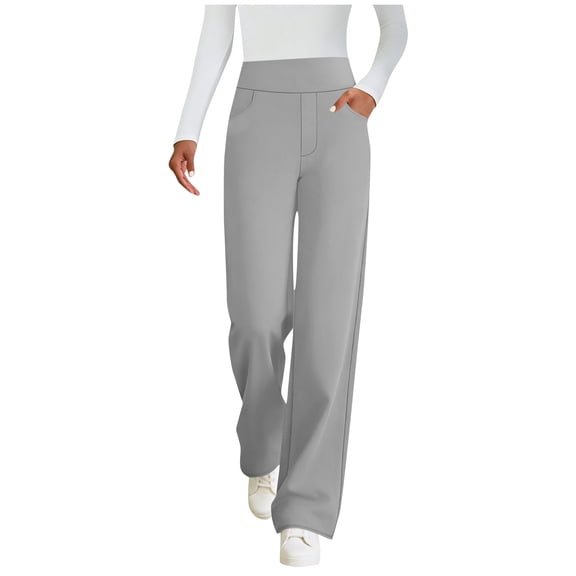 Bloomae Womens Wide Leg Yoga Pants with Pockets High Waist Stretchy Loose Dress Work Business Trousers Loose Casual Sweatpants Gray S
