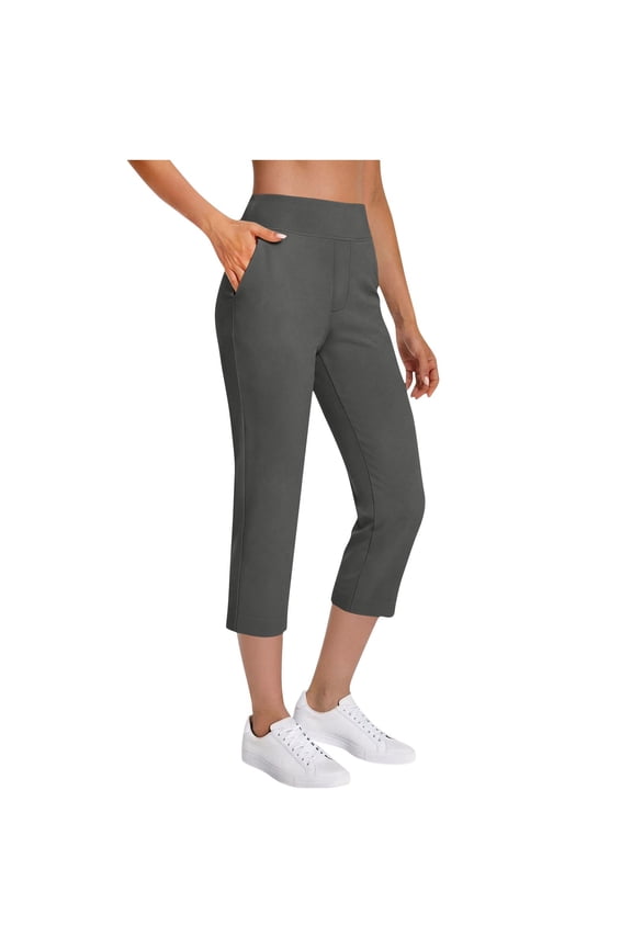 Womens Yoga Capri Pants High Waist Capri Leggings with Pockets Tummy Control Wide Leg Crop Exercise Workout Summer Pants Dark Gray L