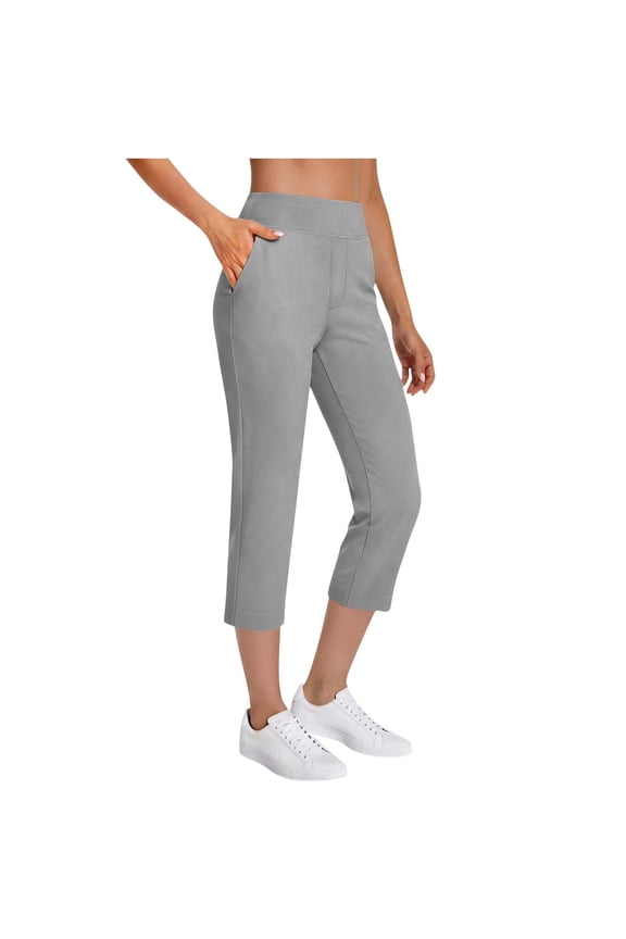 Womens Yoga Capri Pants High Waist Capri Leggings with Pockets Tummy Control Wide Leg Crop Exercise Workout Summer Pants Gray XXL