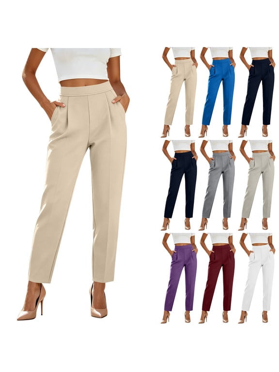 Womens Yoga Dress Pants Stretchy Work Business Office Ankle Trousers High Waisted Straight Leg Slacks with Pockets