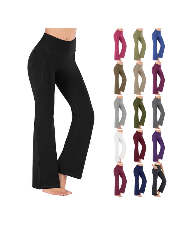 Womens Yoga Pants with Pockets Stretchy High Waisted Flare Leggings Bell Bottom Yoga Dress Pants Seamless Bootcut Work Business Pants Gray XXL