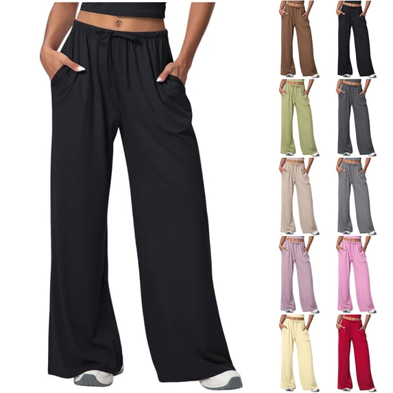 Bloomae Womens Yoga Sweatpants Loose Fit Casual Wide Leg Drawstring High Waisted Lounge Pajamas Pants Comfy Workout Loose Pants with Pockets Red L