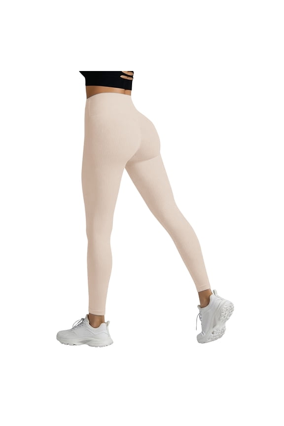 Workout Leggings for Women with Tummy Control Butt Lifting Booty Scrunch Yoga Pants Seamless Stretchy Athletic Gym Leggings Beige XXL