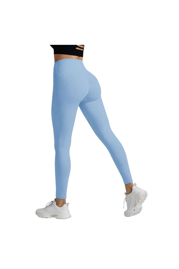 Workout Leggings for Women with Tummy Control Butt Lifting Booty Scrunch Yoga Pants Seamless Stretchy Athletic Gym Leggings Light Blue M