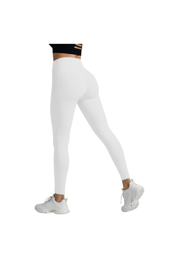 Workout Leggings for Women with Tummy Control Butt Lifting Booty Scrunch Yoga Pants Seamless Stretchy Athletic Gym Leggings White S