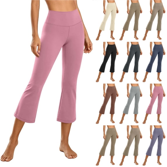 Flared Capree Bloomae Yoga Capris for Women Flared Elastic High Waisted Capri Bootcut ...