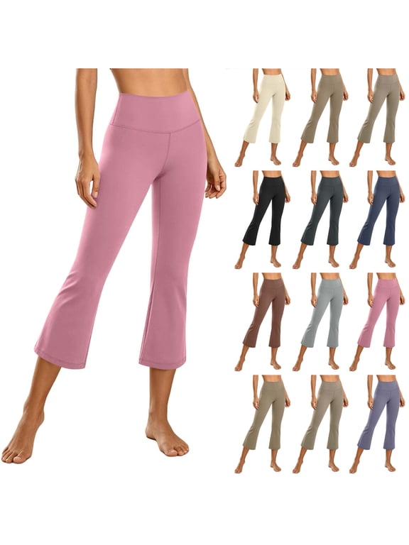 Yoga Capris for Women Flared Elastic High Waisted Capri Bootcut Leggings Stretch Tummy Control Cropped Comfy Lounge Gym Workout Yoga Pants