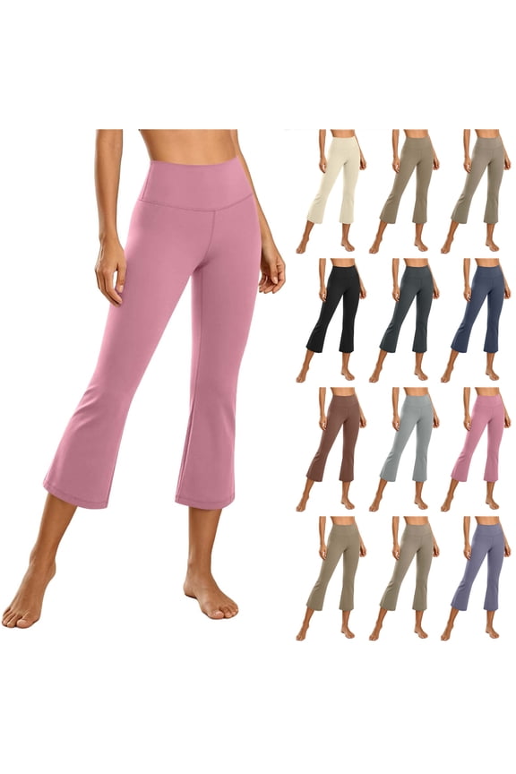 Yoga Capris for Women Flared Elastic High Waisted Capri Bootcut Leggings Stretch Tummy Control Cropped Comfy Lounge Gym Workout Yoga Pants