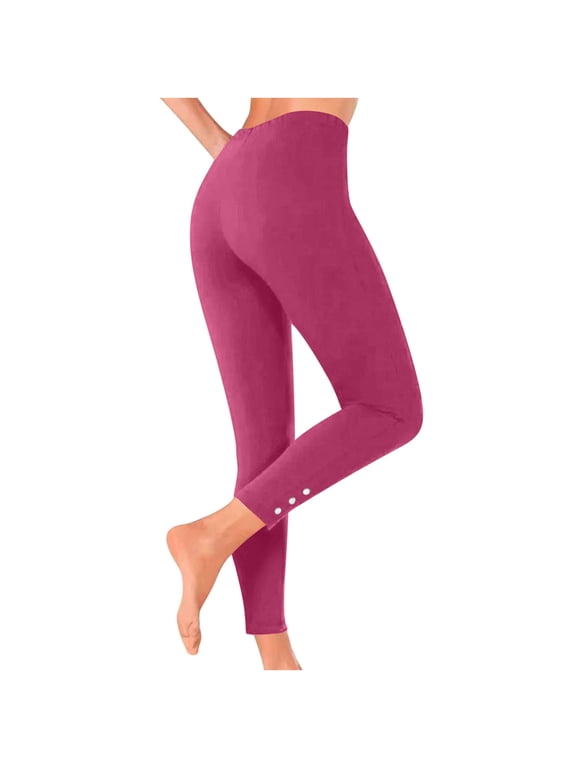 Yoga Pants Women Trendy Summer Joggings High Rise Pull On Stretchy Yoga Pants Lounge Comfy Tummy Control Gym Leggings with Button Accents Hot Pink XXL