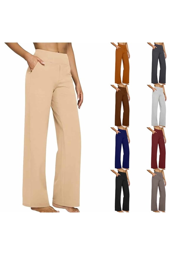 Yoga Pants for Women Wide Leg Bootcut Pants with Pockets High Waist Stretch Dress Work Business Pants Casual Sweatpants Petite/Regular/Tall Brown XL