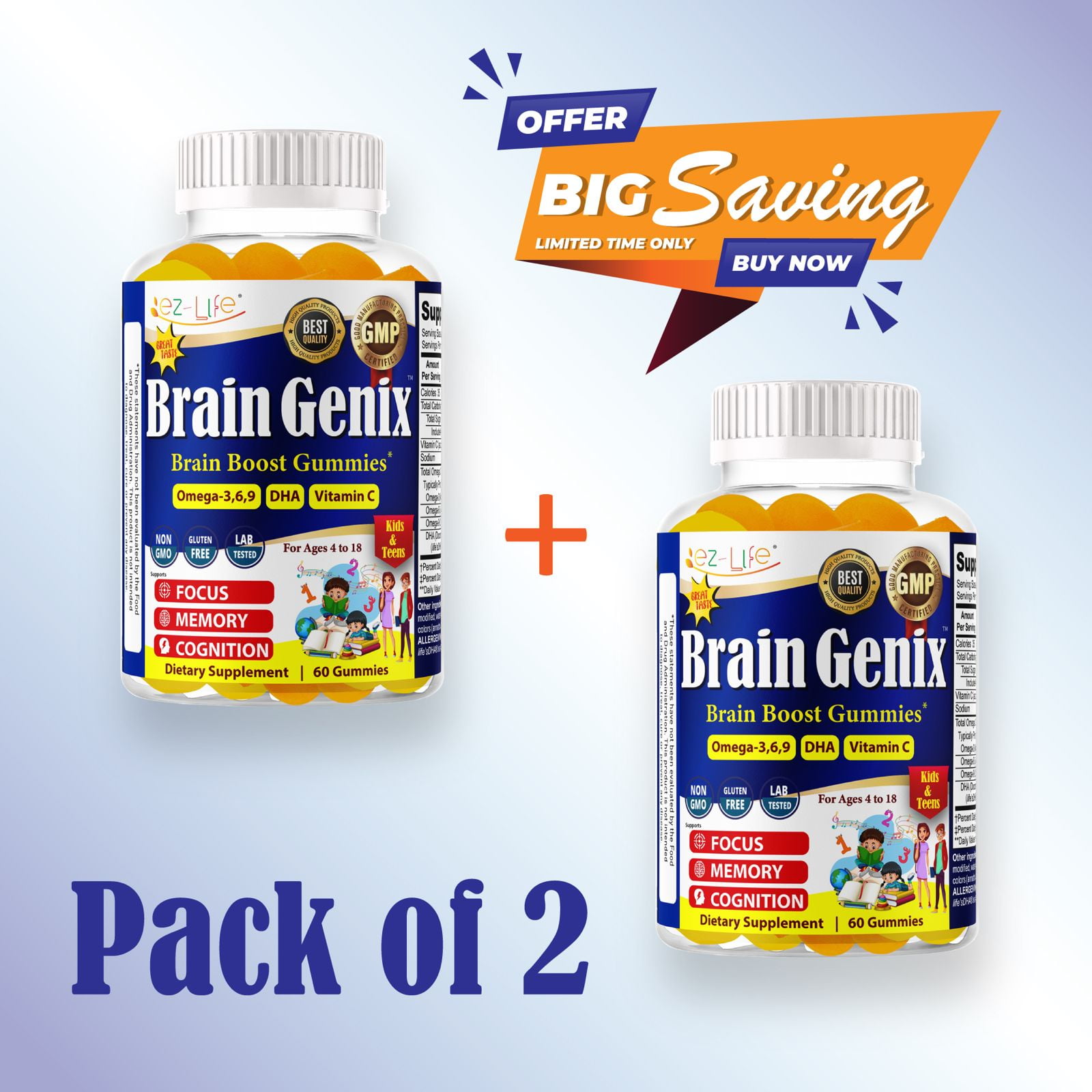 Braingenix Kids Brain Focus Gummies Attentive Child Supplement Kids