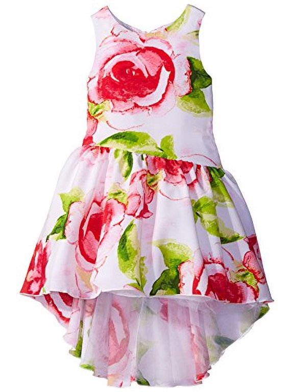 Bloome Big Girls Floral Koshibo Asymmetrical Dress with High-Low Hemline, Multi, 10
