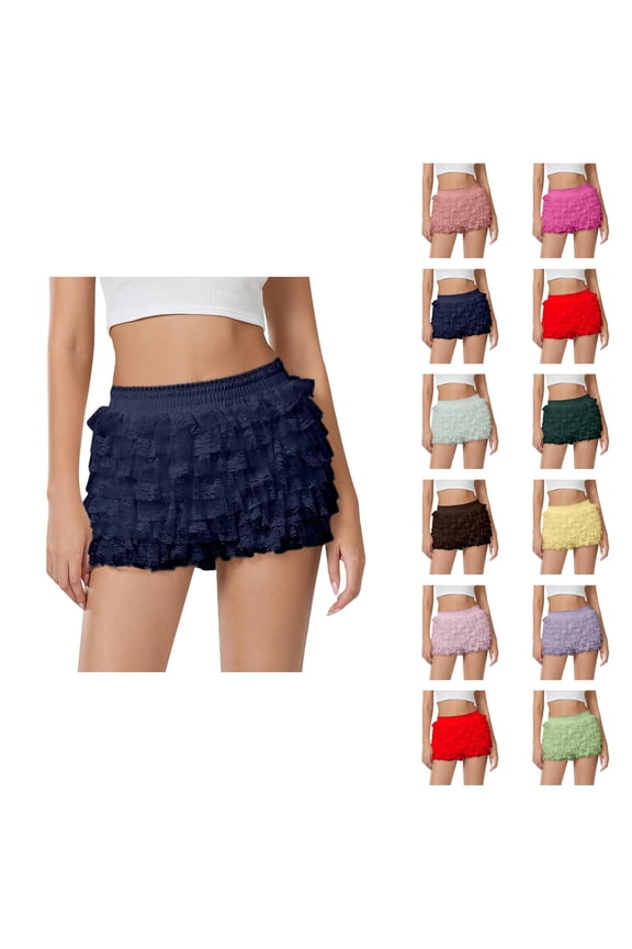 Bloomer Shorts for Women Summer Casual Elastic Waist Cute Ruffle Pumpkin Pants Boyshorts Layered Y2k Mini Shorts