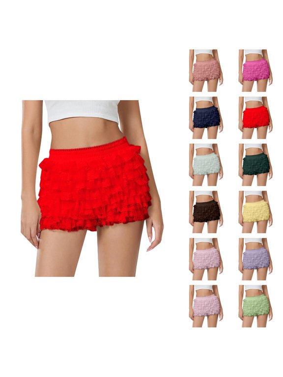 Bloomer Shorts for Women Summer Casual Elastic Waist Cute Ruffle Pumpkin Pants Boyshorts Layered Y2k Mini Shorts