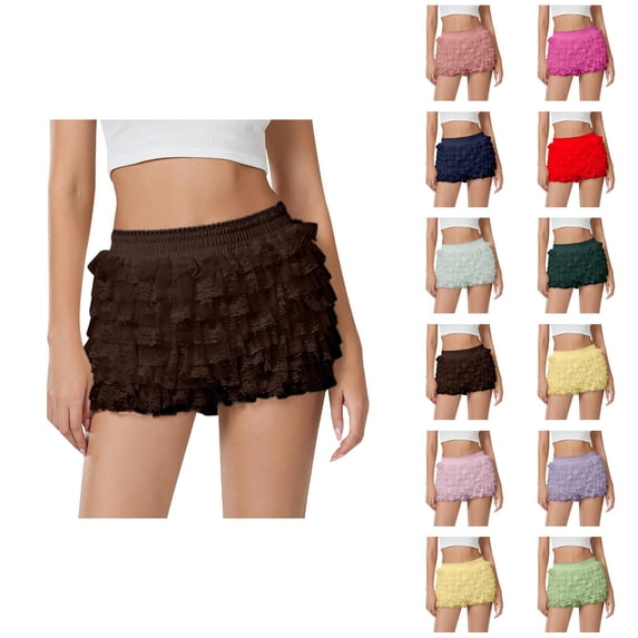 Bloomer Shorts for Women Summer Casual Elastic Waist Cute Ruffle Pumpkin Pants Boyshorts Layered Y2k Mini Shorts
