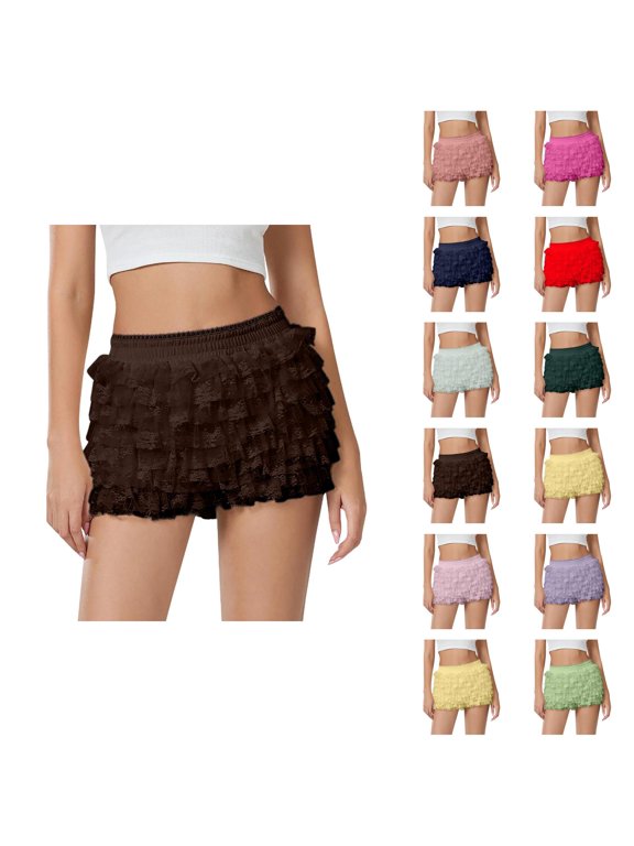 Bloomer Shorts for Women Summer Casual Elastic Waist Cute Ruffle Pumpkin Pants Boyshorts Layered Y2k Mini Shorts