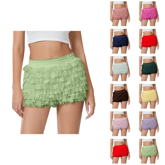 Bloomer Shorts for Women Summer Casual Elastic Waist Cute Ruffle Pumpkin Pants Boyshorts Layered Y2k Mini Shorts