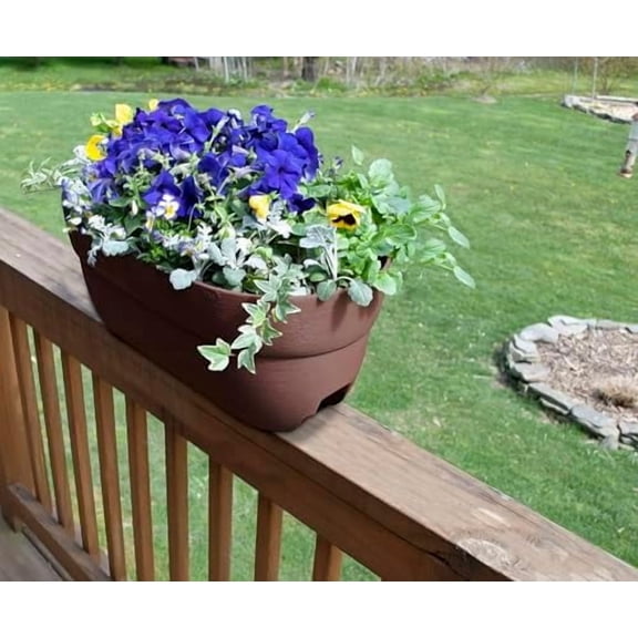 Bloomers Railing Planter with Drainage Holes – 24" Weatherproof Resin Planter – Brown, Plastic