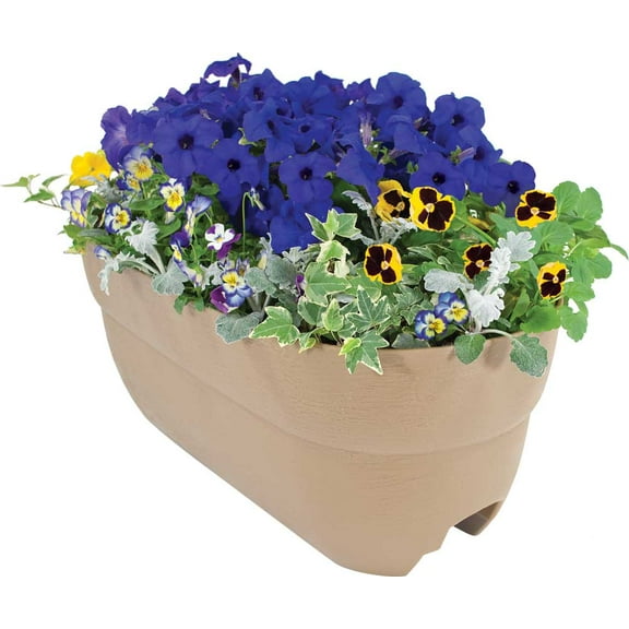 Bloomers Railing Planter with Drainage Holes – 24" Weatherproof Resin Planter –Sand