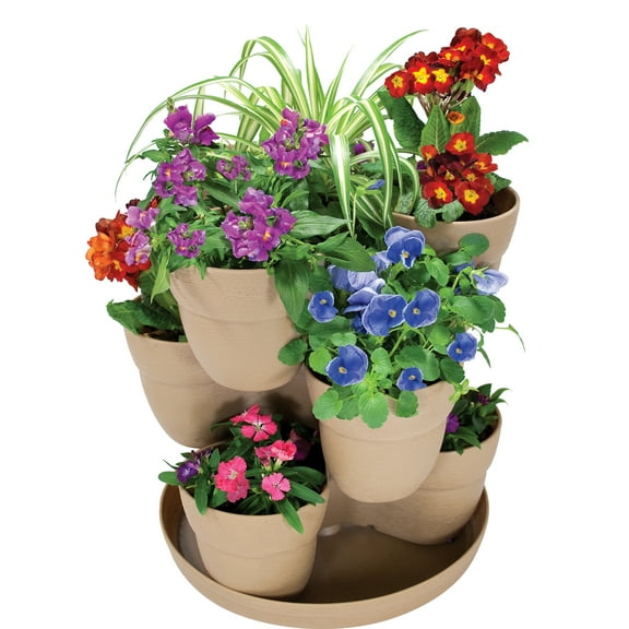 Bloomers Stackable Flower Tower Planter Holds up to 9 Plants Great Both Indoors and Outdoors Sand