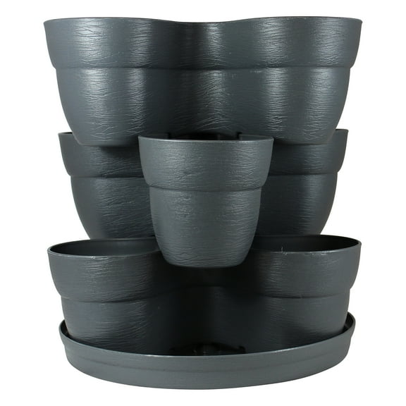 Bloomers Stackable Flower Tower Planter  Holds up to 9 Plants  Great Both Indoors and Outdoors  Slate