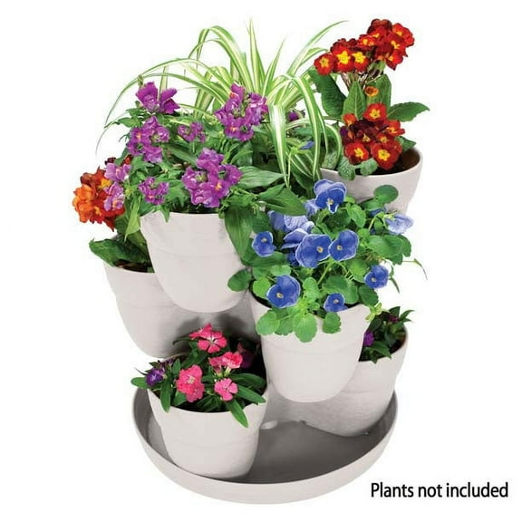 Bloomers Stackable Flower Tower Planter Holds up to 9 Plants Great Both Indoors and Outdoors White