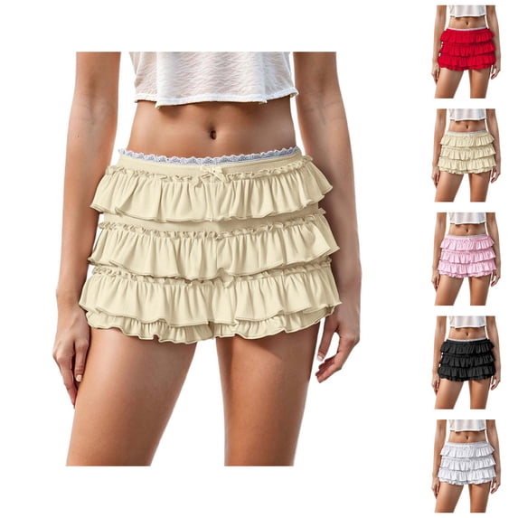 Bloomers for Women Y2k Cute Lace Bloomer Elastic Low Waist Tiered Ruffle Mini Skirt Shorts