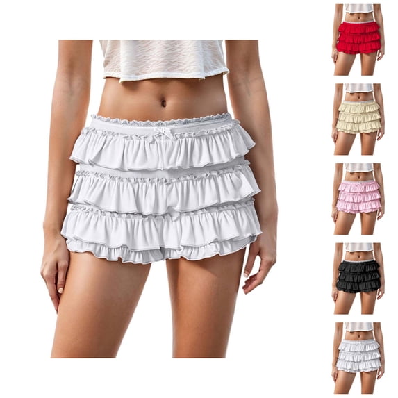 Bloomers for Women Y2k Cute Lace Bloomer Elastic Low Waist Tiered Ruffle Mini Skirt Shorts