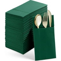 BloominGoods Colored Paper Disposable Dinner Napkins with Flatware Pocket, Green 50-Pack