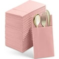 thumbnail image 1 of BloominGoods Colored Paper Disposable Dinner Napkins with Flatware Pocket, Pink 50-Pack, 1 of 9