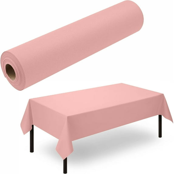 BloominGoods Disposable Tablecloth for Rectangle Table, Linen-Like Mellow Rose Paper Tablecover for Dining Table, Party, Wedding Or Event, 48" W x 80 ft L