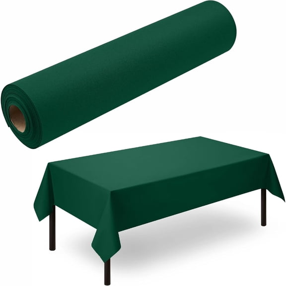 BloominGoods Disposable Tablecloth for Rectangle Table, Linen-Like Green Paper Tablecover for Dining Table, Party, Wedding Or Event, 48" W x 80 ft L