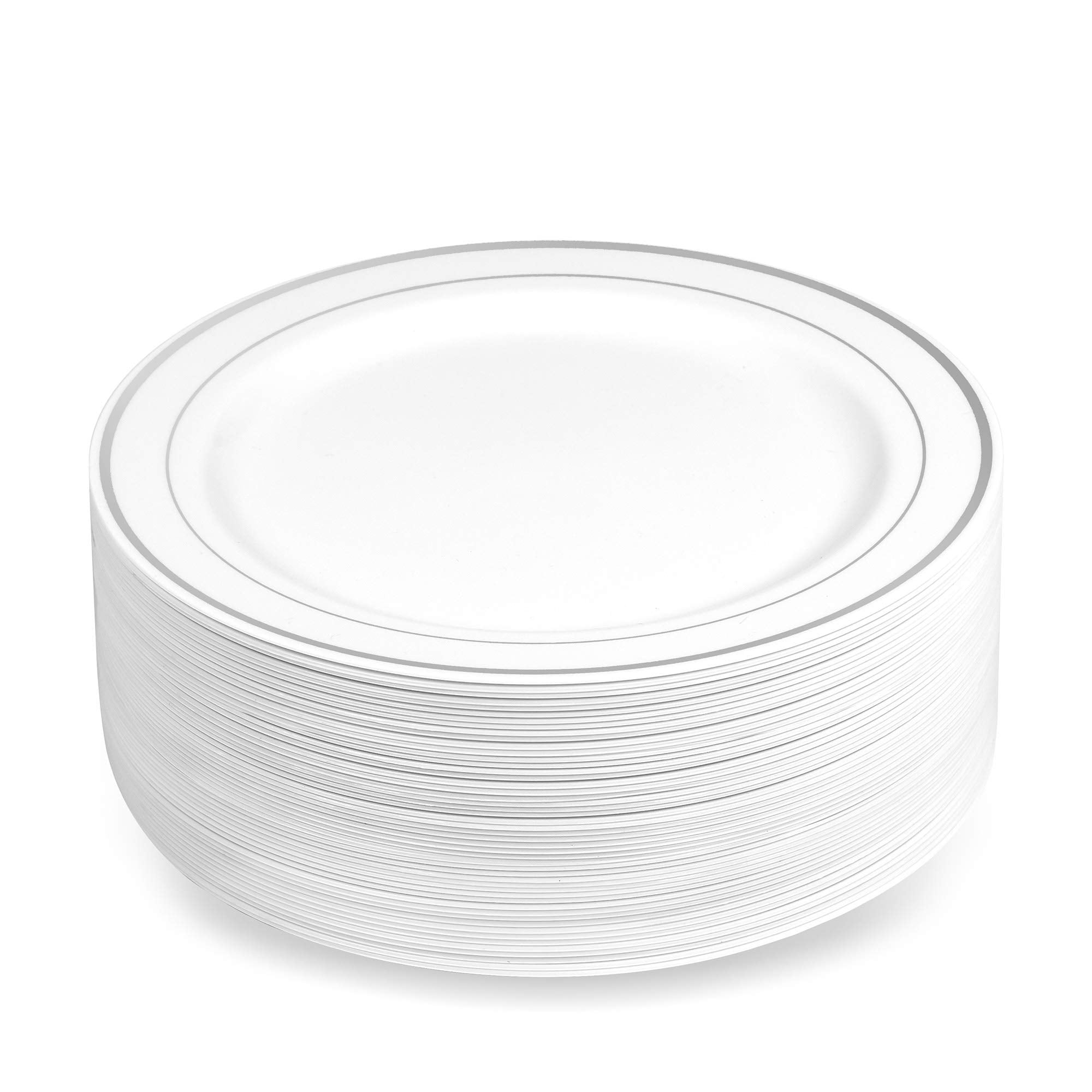 BloominGoods Silver Rimmed Plastic IFF17 Plates (100 Pack) 7.5