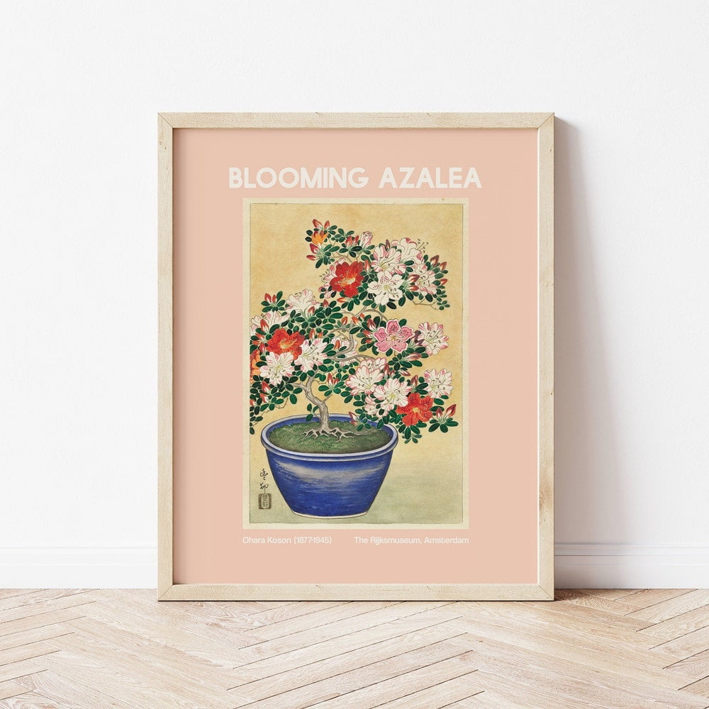 Blooming Azalea Flower Print, Peach Japanese Art Poster, Cute Trendy ...