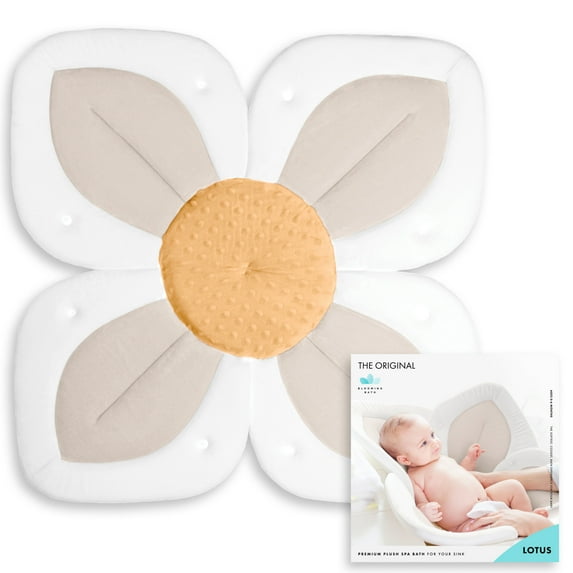 Blooming Bath Lotus Baby Bath Seat - Sink Baby Bath Insert, Cream/Honey with Snaps