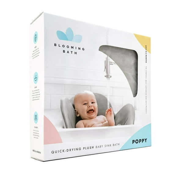 Blooming Bath Poppy Baby Bath Seat - Sink Baby Bath Insert, Gray/Yellow
