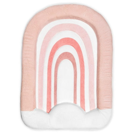 Blooming Bath Rainbow Plush Minky Fabric Baby Bathtub or Sink Mat, Pink