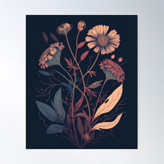 Blooming Beauty: Vintage Flowers Minimalist #Model 1 Poster Wall Art, Modern Wall Decor For Living Room Bedroom, 24x36 UNFRAMED