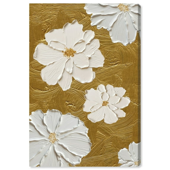 Blooming Bliss Gold Canvas Elegant Floral Wall Art by Art Remedy, Gallery Wrapped, 30" x 45"