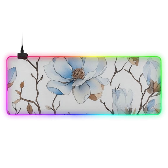 Blooming Blue Petals RGB Gaming Mouse Pad Large Keyboard Mat Rubber Base 13 Light Modes