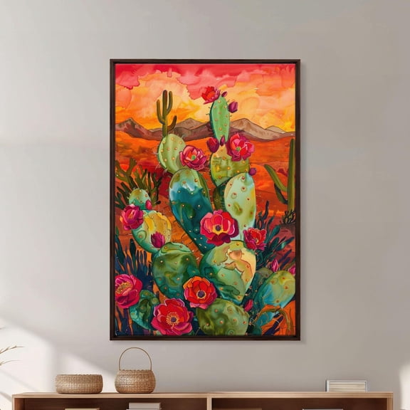 Blooming Cacti Desert Sunset Wall Art Unframed Paper Print