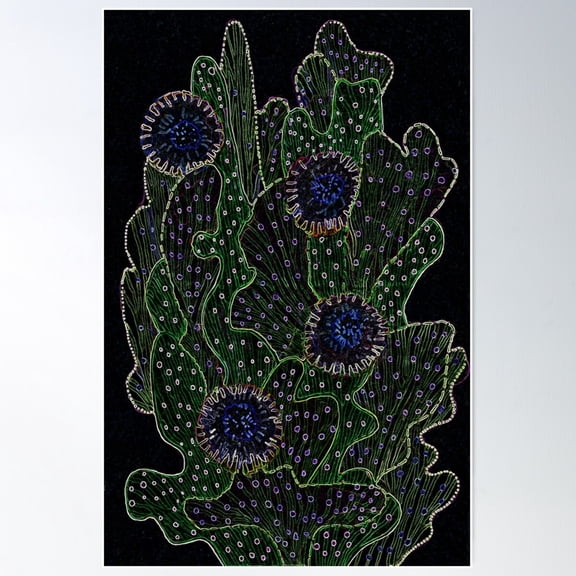 Blooming Cactus, Abstract Botanical Floral Art Black Neon Poster Wall Art, Modern Wall Decor For Living Room Bedroom, 24x36 UNFRAMED