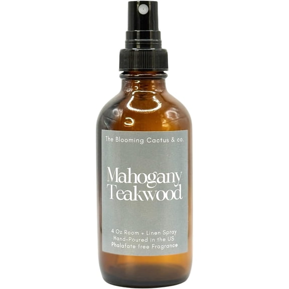 The Blooming Cactus & Co. Home, Linen, Room Spray - Air Freshener - Odor Eliminator - Car Air Freshener - Fabric Refresher - Mist Hand Poured – (Mahogany Teakwood)