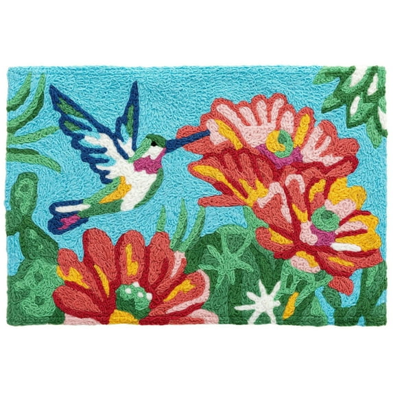 Hummingbird Found Blooming Cactus 30 x 20 Inches Accent Throw Rug