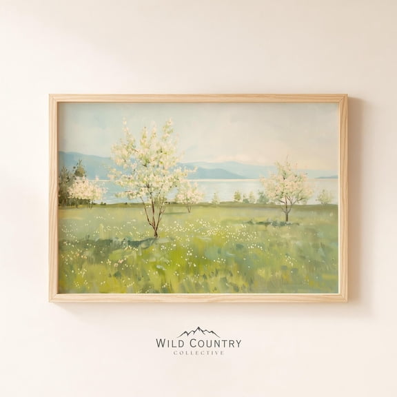Blooming Cherry Orchard Spring Blossom Forest Flower Field Mountain Lake Poster