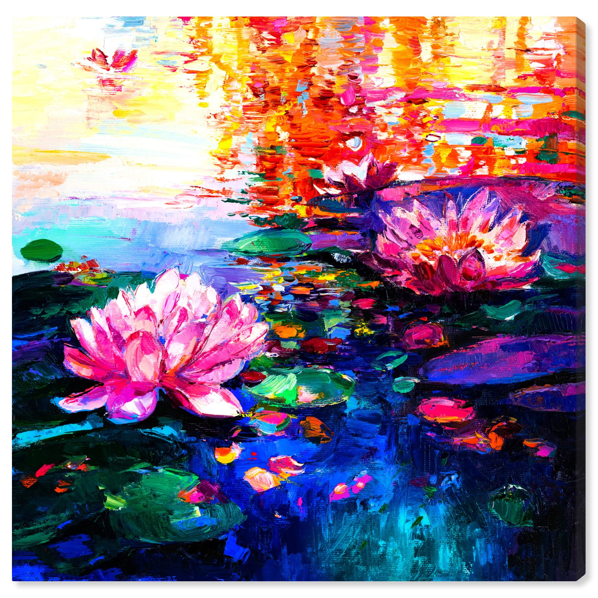 Blooming Color Pond Canvas Boho Maximalist Wall Art, 12" x 12"